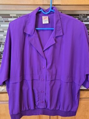 VTG GW Division of Graff Purple Smocked Waist Blouse Top Size 18 Made in USA